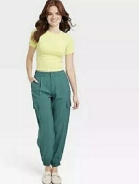 High-Rise Teal Cargo Jogger Pants - Women